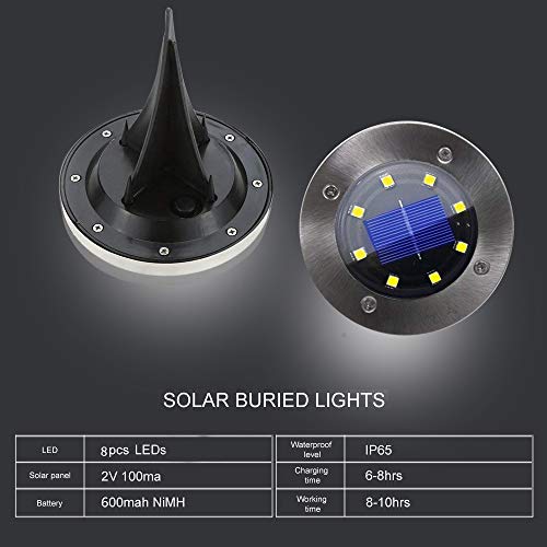 CFKJ 12 Pack Solar Powered Disk Lights, 8LED Solar Pathway Lights Solar Ground Lights,Solar Garden Light Outdoor Waterproof Garden Landscape Lighting for Yard Deck Lawn Patio Walkway-White (12) - Thumbnail 5