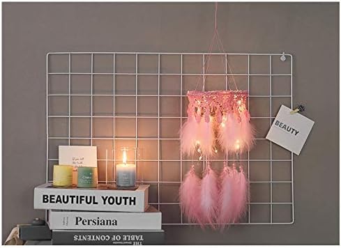 Ricdecor Lighted Dream Catchers for Bedroom Lace Dream Catcher for Girls Large Dream Catchers Pink Feathers with Beads