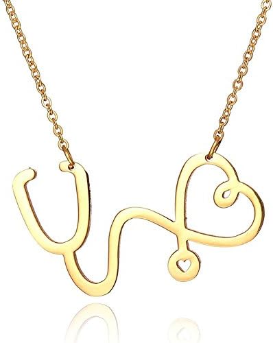 Ruip Never Fade I Love You Heart Pendant Necklace Mini Medical Stethoscope Heart Collar Chain Punk Necklace Jewelry Gift for Doctor Nurse