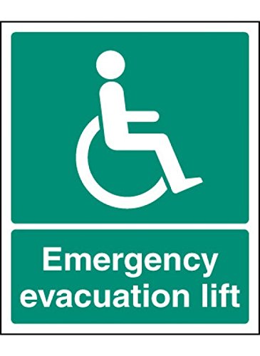 Caledonia Signs 12085H Emergency Evacuation Lift Sign, Rigid Plastic, H: 300 mm x 250 mm