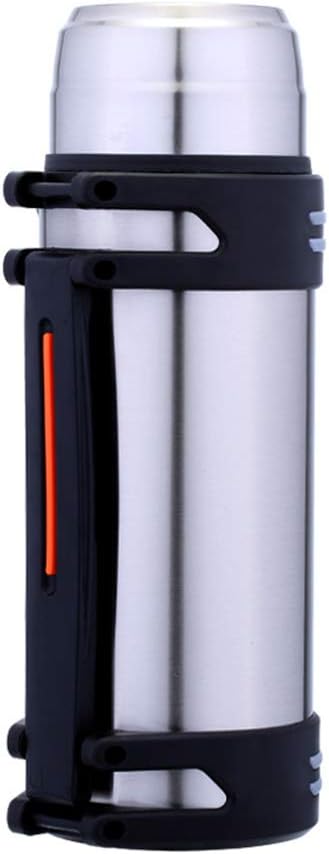 Outdoor Sports Water Bottle, 2L Anti-Collision Wear-Resistant Large Capacity Stainless Steel Water Insulated Bottle Mug Flask with Bounce Cover Design Built-in Cups and Portable Handle(Silver)