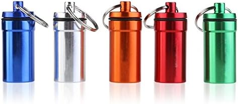 SBOZ 5 Pack Portable Metal Pill Bottle Case Pill Container Waterproof Pocket Pill Fob Pill Box Organizer Holder With Key-chain for Travel Hiking Camping