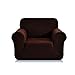 CHUN YI Stretch Chair Sofa Slipcover 1 Piece Couch Cover, 1 Seater Settee Coat Soft with Elastic Bottom, Checks Spandex Jacquard Fabric,Small,Chocolate
