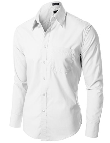 Stylish Comfortable Solid Color Long Sleeve Dress Shirts White 2XL