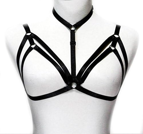 Walemy Harness Bra,Gothic Style Sexy Elastic Cage Bra Strappy,harness Halter caged bra-204