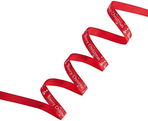 LOYEH Christmas Textured Grosgrain Winter Ribbon 25 Yard Christmas Gift Wrap Red Merry Christmas 10MM Wide Pack of 2
