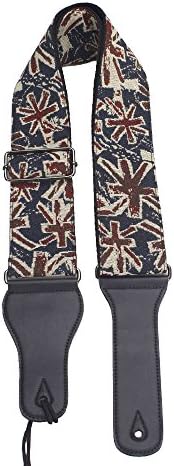 Richyi Acoustic Guitar Bass Strap Wide Adjustable Length Soft Cotton Thick Leather End British Character Graphic