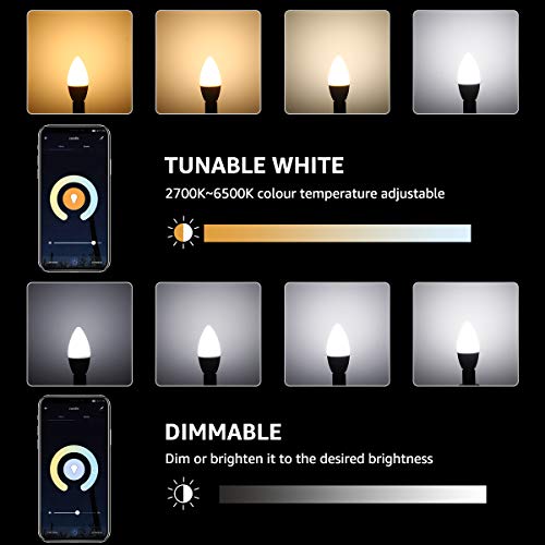 LE Smart LED Light Bulbs, E12 Candelabra Light Bulbs, Works with Alexa and Google Home, Tunable