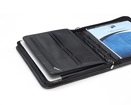 Professional Business Padfolio Portfolio Briefcase Style Organizer Folder Notepad and 4 Ring Binder - Black Synthetic Leather - Thumbnail 4
