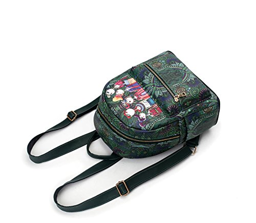 vismiintrend forest print pu leather green backpack handbag for women/girls