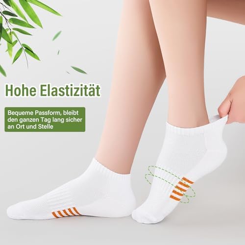 Bambus Sneaker Socken Damen 6/12 Paar, Atmungsaktive Gepolsterte Sportsocken Laufsocken, Anti Schweiß Kurze Socken Damen 39-42 35-38 Bunt, Geschenke für Frauen Sommer, Mehrfarbig Weiß 39-42