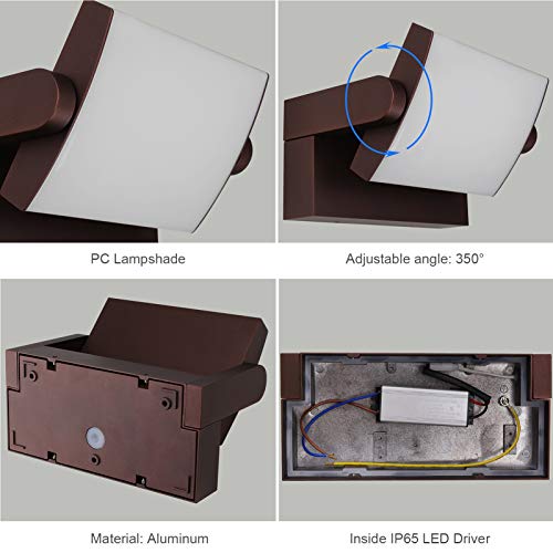 Klighten LED Wall Lamps Outdoor Indoor 24 W IP65, Adjustable Wall Lamp Modern Aluminium Wall Light for Entrance, Balcony, Gardens, Bronze, Warm White 2700K-3000K