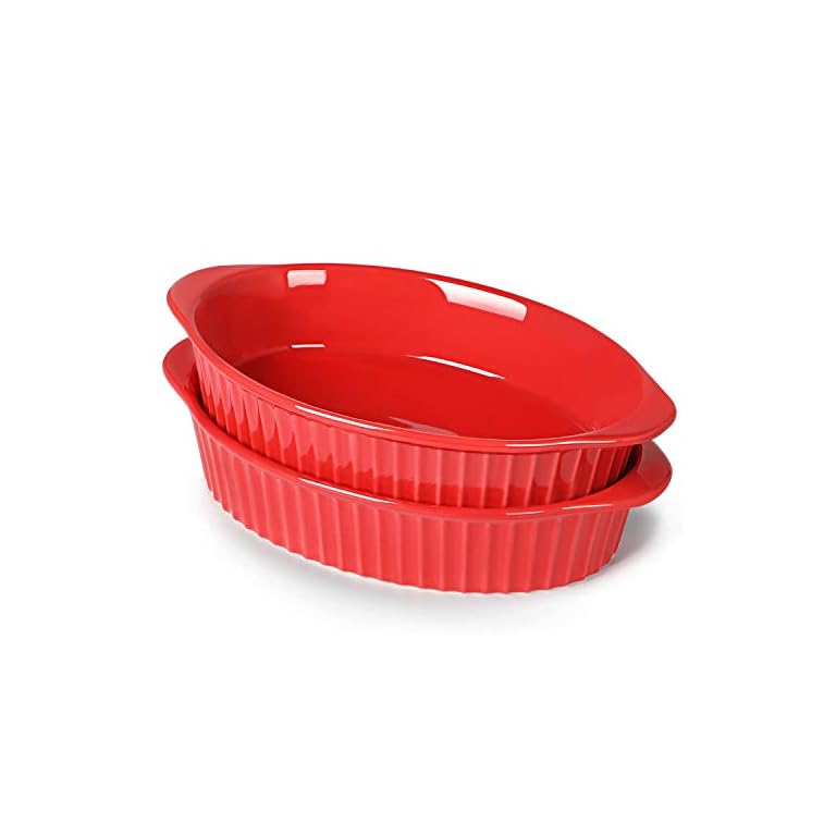 LEETOYI Porcelain Oval Au Gratin Pans, Baking Dish Set, Bakeware with