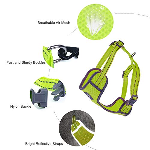 ThinkPet Reflective Breathable Soft Air Mesh No Pull Puppy Choke Free Over Head Vest Ventilation Harness for Puppy Small Medium Dogs and Cats Neon Yellow Neck 13-20 in/Chest 18-30 in - Thumbnail 4