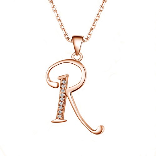 Paialco 925 Sterling Silver Cz Initial Charm Pendant Necklace Rose