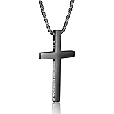 plswanfrog Bible Verse Cross Necklace for Men Stainless Steel Chain Pendant Christian Cross Necklace Gifts for Husband Dad Grandpa and Son
