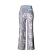 iChunhua Women's Comfy Stretch Floral Print Drawstring Palazzo Wide Leg Lounge Pants(L,Grey)