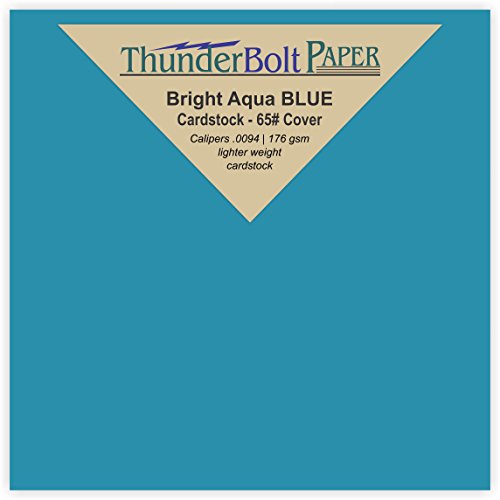 250 Bright Aqua Blue Color 65# Cover/Card Paper Sheets - 4 X 4 Inches Small Square Size - 65 lb/pound Light Weight Cardstock - Quality Smooth Paper Surface