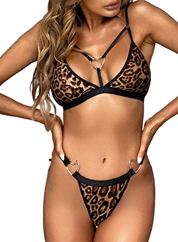 41dPva8Ii1L Lencería sexy con estampado de leopardo para mujer, 2 piezas, mono de tiras con cierre de corazón bodycon Teddy Babydoll Lencería sexy con estampado de leopardo para mujer, 2 piezas, mono de tiras con cierre de corazón bodycon Teddy Babydoll