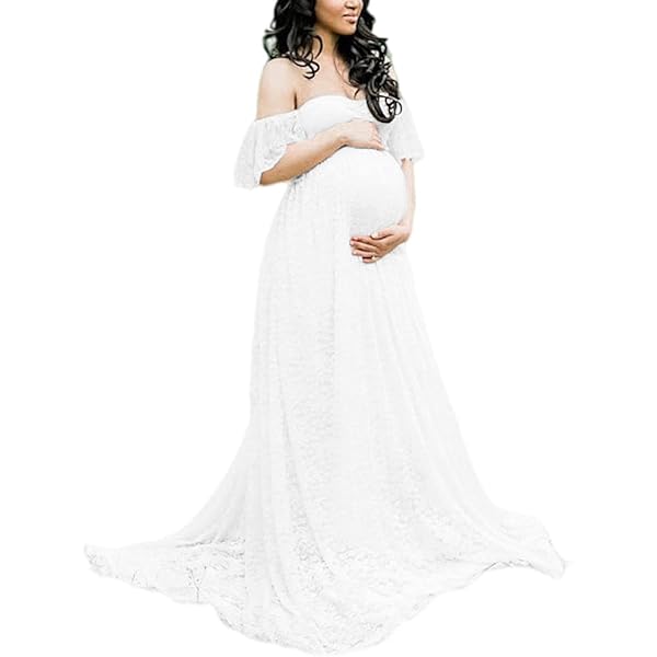 Sicily Women's Lace Off-Shoulder Long Maternity Dress Plus Photography  Apricot at Amazon Women's Clothing store