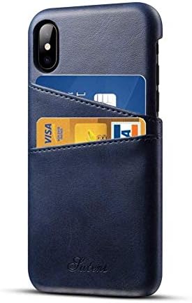 Airart iPhone X iPhone XS Leather Case with Cards Holder, Premium Vintage Wallet Case, Ultra Slim Professional Executive Snap On Back Cover Compatible iPhone X/XS - Blue