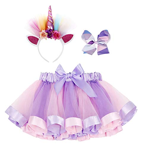 Simplicity Unicorn Tutu Rainbow Layered Tulle Tutu Skirt for Birthday Party Unicorn Headband Hair Bow