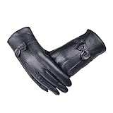 Lowpricenice (TM) Women Luxury Bowknot Winter leather Cashmere gloves Mitten (A)