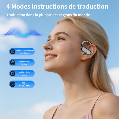 AI Real Time Translator Headphones, 8 Translation Modes with 198 Languages, 3 in 1 Headphones Language Translators, 60H Helmets Open Ear Bluetooth 6.1 for Travel, Meetings Black