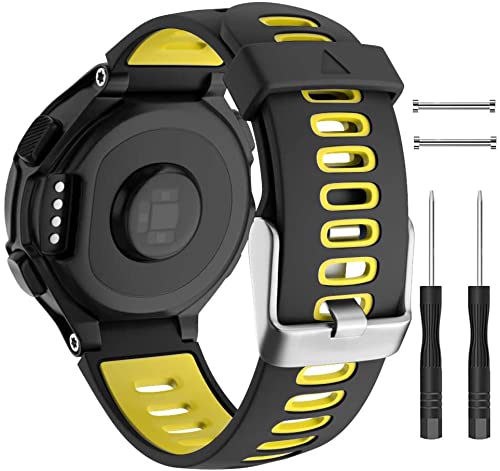 Fleshy Leaf 22mm Watch Strap for Garmin Forerunner 735XT 235 235Lite 230 220 620 630, Soft Silicone Replacement Band for Approach S20 S5 S6 Watch Accessory (Yellow-Black)