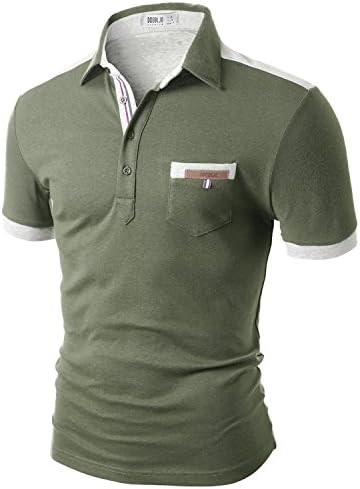 Doublju Mens back color blocked short sleeves polo shirts with pocket point