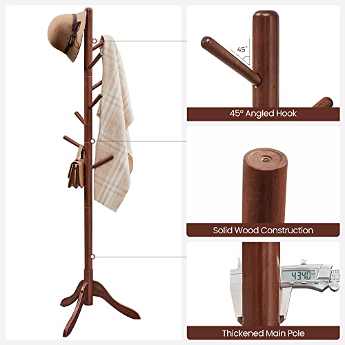 VASAGLE Coat Rack Freestanding, Wooden Coat Rack Stand with 8 Hooks