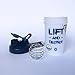 GOMOYO Motivational Quotes on Blender Bottle Brand ProStak Shaker Cup, 22 Ounce Protein Shaker Bottle with BlenderBall Whisk and Two Twist n’ Lock Attachable Containers (Lift & Destroy - White/Navy)