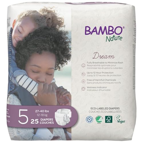Bambo Nature Eco Labelled Premium Baby Diapers for Sensitive Skin, Size 5 (24-55 lbs), 27 Count