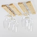 HUJI Adjustable Natural Finish Under Cabinet Wood Wine Glass Rack Storage (1 Rack, Wood)