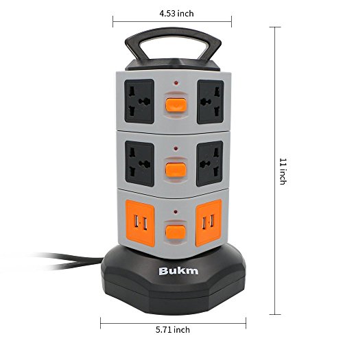 Surge Protector Power Strip, Bukm 10-Outlet 4-Port Universal USB Charging Station Overload Protection (110-250V Worldwide Voltage) for iPhone, iPad, Android Devices, Samsung, Laptop, Computer