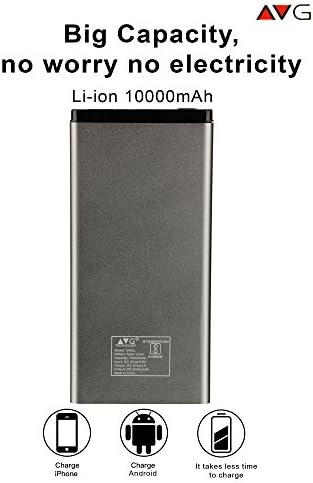 AVG Technology D409L Ultra Slim Sleek and Metal Body Design Power Bank (Grey 10000mAh)