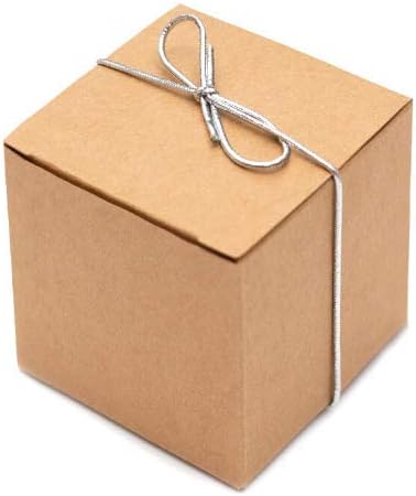 50-Piece 2-Inch Kraft Boxes with Silver Bows | Includes 50 Pre-Tied Bows | Ideal for Small Christmas Gifts, Ornaments, Chocolates, Cupcakes!