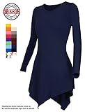 [DRSKIN] Women Handkerchief Hem Long Sleeve Tunic Top (L, Navy)