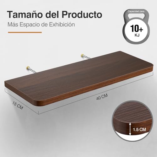 OSLIFE Set de 6 Repisas Flotantes de Madera,Estante Flotante Minimalistas Pantalla Colgante Decorativa,Soportan hasta 10 kg,para Decoración de Decorar tu Cocina,Sala,Baño,Cuarto (Marrón, (40 x 15cm))