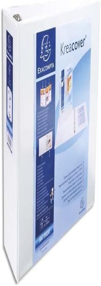 Exacompta - ref. 51845E - 1 customizable rigid opaque binder with 3 pockets - 4 D-rings of 60 mm - Spine 90 mm - External dimensions: 32 x 30 cm - Format to be filed A4 Maxi - Colour: white