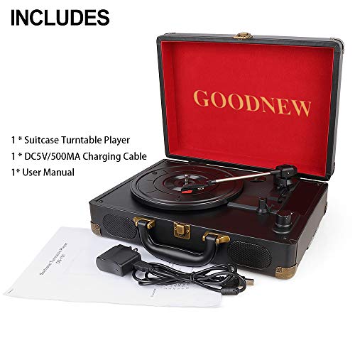 GOODNEW Vinyl Record Player Turntable, 3-Speed Portable Stereo Turntable with Built in Speakers,Support Headphone & RCA Output and AUX Input Jack (Small one, red)
