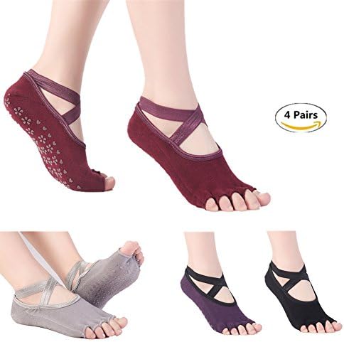 Laviesimple Yoga Socks Non Slip Skid with Grips for Ballet,Pilates,Barre,Exercise,Dance,Studio,Gifts For Women 4 Pairs