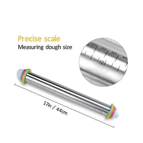 Adjustable Rolling Pins, Smooth Non Stick Stainless Steel Dough Roller with Thickness Rings for Bakery Cookie,Pizza, Pie, Dumping, Fondant Dough and more