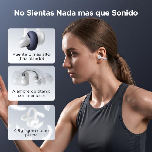 UGREEN HiTune S3 Air Audífonos Inalámbricos In Ear 35 Horas, Bluetooth 6.0 con 2 AI Micrófonos, Audífonos Open Ear 12 mm Diafragma, Control por App, IPX5 para Deportes al Aire Libre y Fitness, Blanco