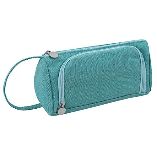 Fabric Pencil Case, Big Capacity Pencil Case, Pen Organizer with Color Zipper, Two Different Open Method, School and Office Supplies, 8.5x6.2x3.2(H) inches, (Blue)