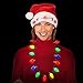 Blinking Light-up Plush Red Santa Hat + LED Christmas Bulb Necklace Kit for Ugly Sweater Xmas Holiday Party