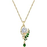 Gold Green Peacock Pendant Necklace for Women 14K Gold Plated CZ Crystal Love Heart Couple Birds Charms Link Chain Adjustable Necklaces Dainty Birthday Holiday Christmas Jewelry Gift 18"