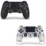 PS4 Controller 2 Pack DualShock 4 Gamepad - TATECH Wireless Controller for Playstation 4,3rd-Party Works(Transparent White+Black)