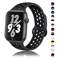 DYKEISS Sport Silicone Band Compatible with Apple Watch 38mm 42mm 40mm 44mm, Breathable Replacement Strap Wristband Accessory for iWatch Series 4/3/2/1 (Gray-Black, 44mm/42mm, S/M)