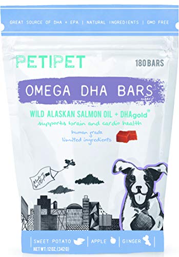 PETIPET Omega DHA Bars Dog Treats | Skin, Coat, Inflammation Formula | Formulated with Wild Alaskan Salmon Oil & DHA | Human-Grade Ingredients | Made in The USA | 180 Count